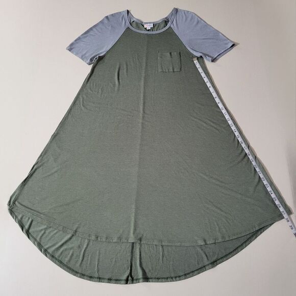 LuLaRoe Carly Green Swing Dress Scoop-neck Short Sleeve Hi-Low Hemline - Picture 5 of 12